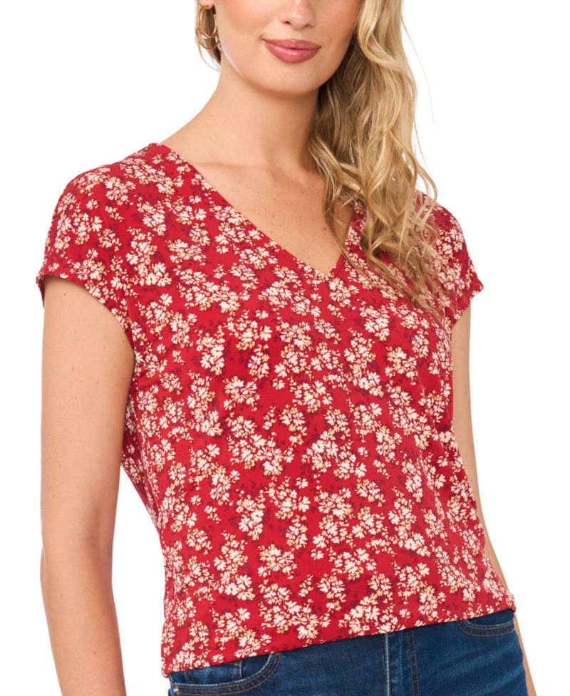 Women's Floral V-Neck Short-Sleeve T-Shirt