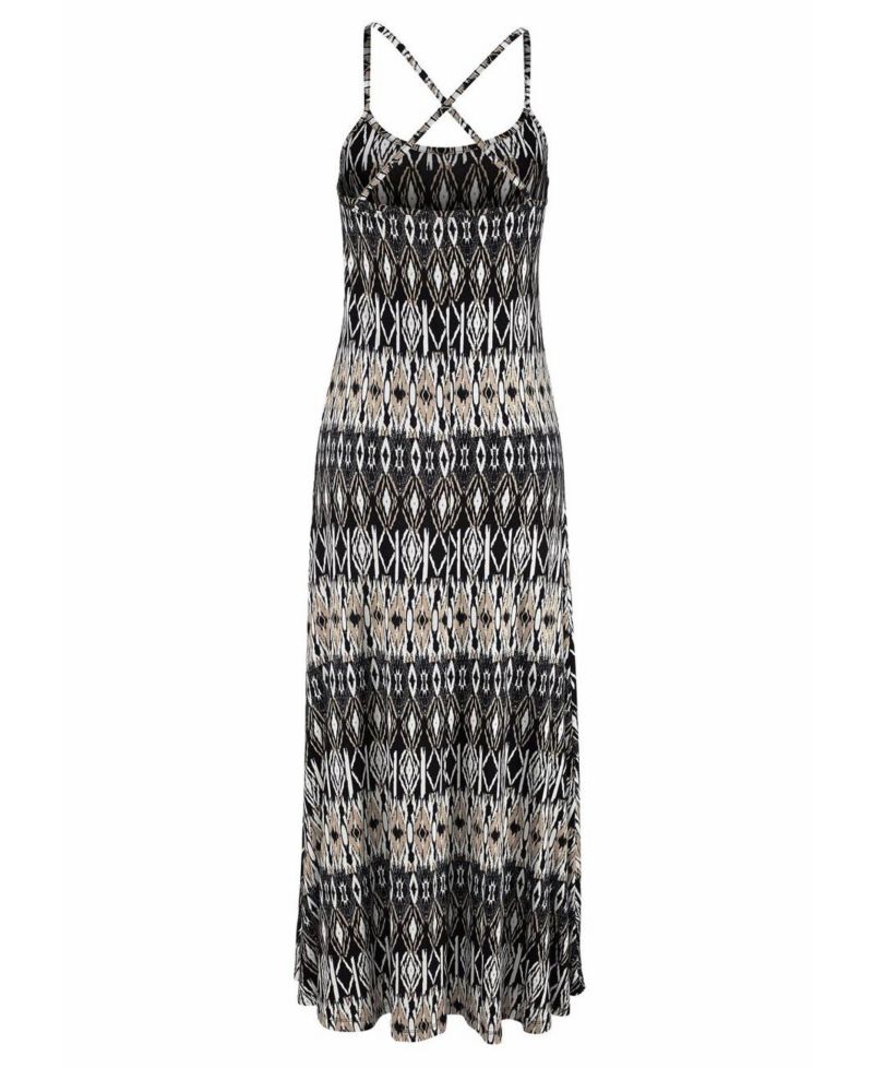 Women's Viscose Printed Crossed Strap Scoop-Neck Maxi Dress