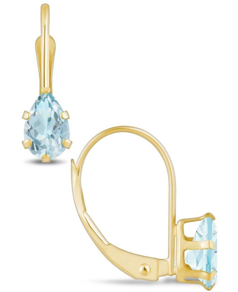 Aquamarine (3/4 Ct. T.W.) Leverback Earrings in 10K Yellow Gold or White Gold