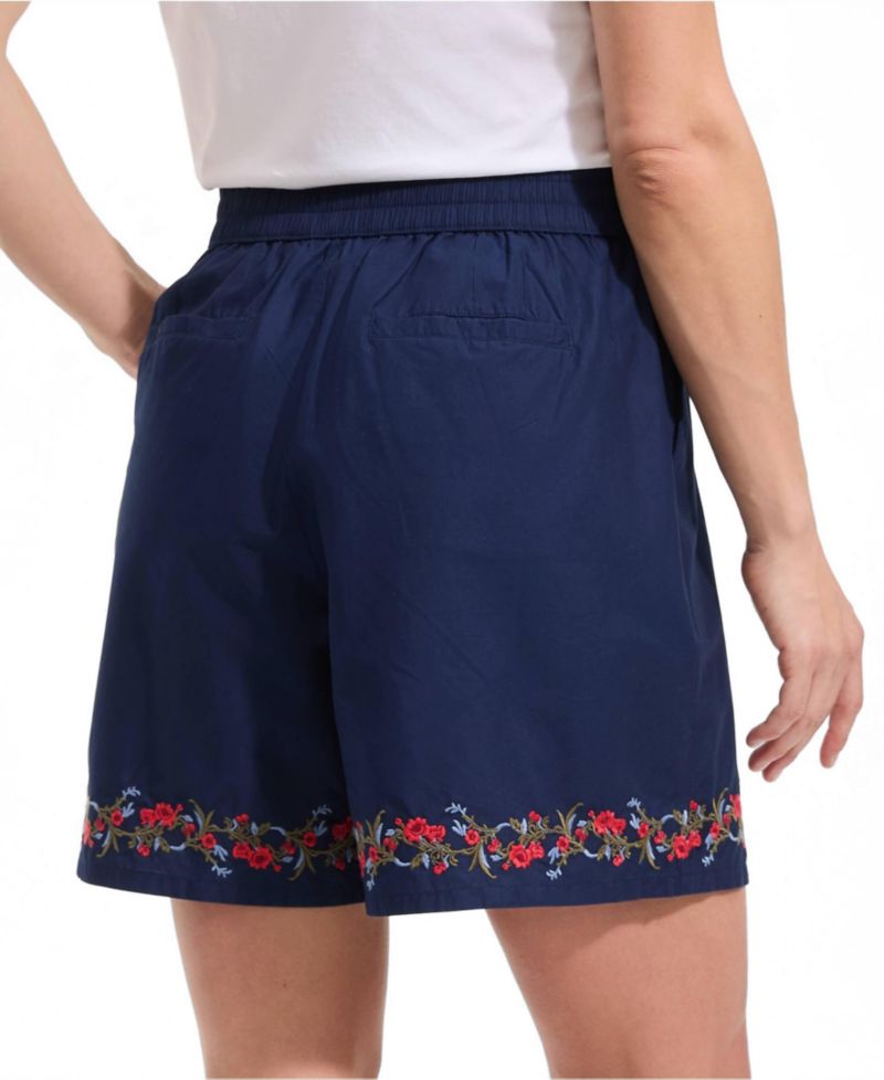 Women's Poplin Embroidered High Rise 7" Pull On Shorts