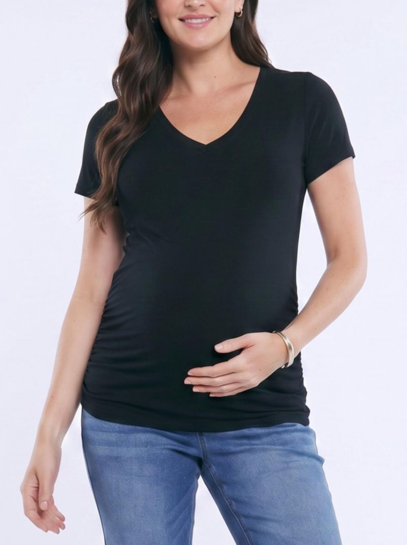 Women's Motherhood V-Neck Side-Ruched Short Sleeve Tee