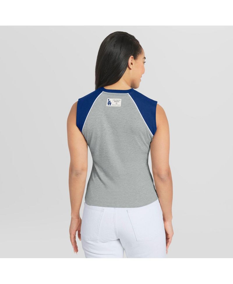 Women's Heather Gray Los Angeles Dodgers Cropped Raglan Tank Top