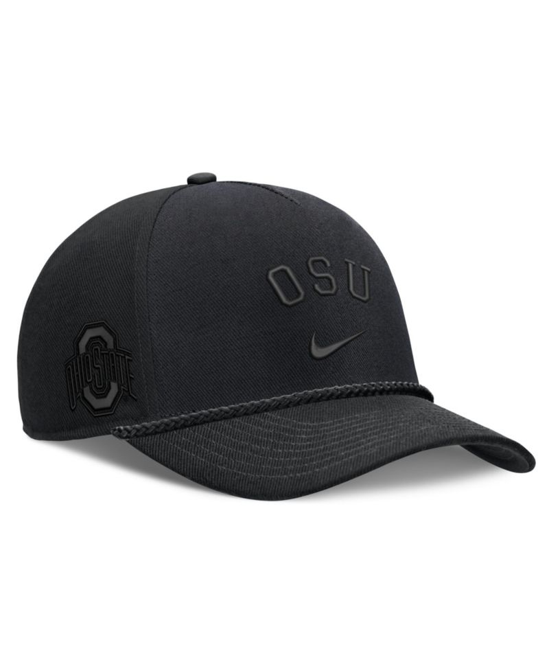 Men's and Women's Black Ohio State Buckeyes Campus Prep Tonal Rope Rise 5-Panel Adjustable Hat