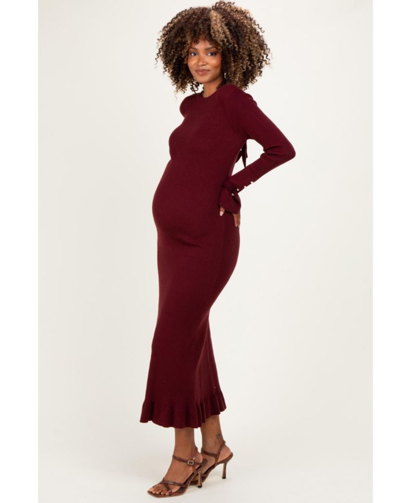 Women's Olive Ribbed Knit Bow Back Maxi Dress