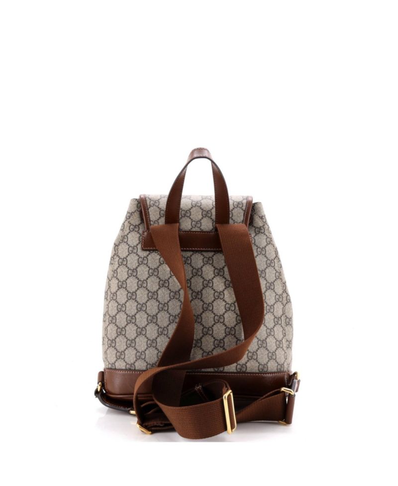 Small Interlocking G Patch Drawstring Flap Backpack GG Coated Canvas