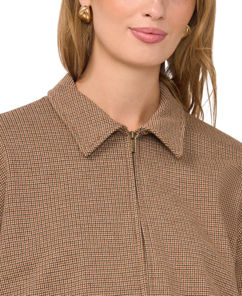 Women's Collared Bubble Front Waffle-Knit Bomber Zip Jacket