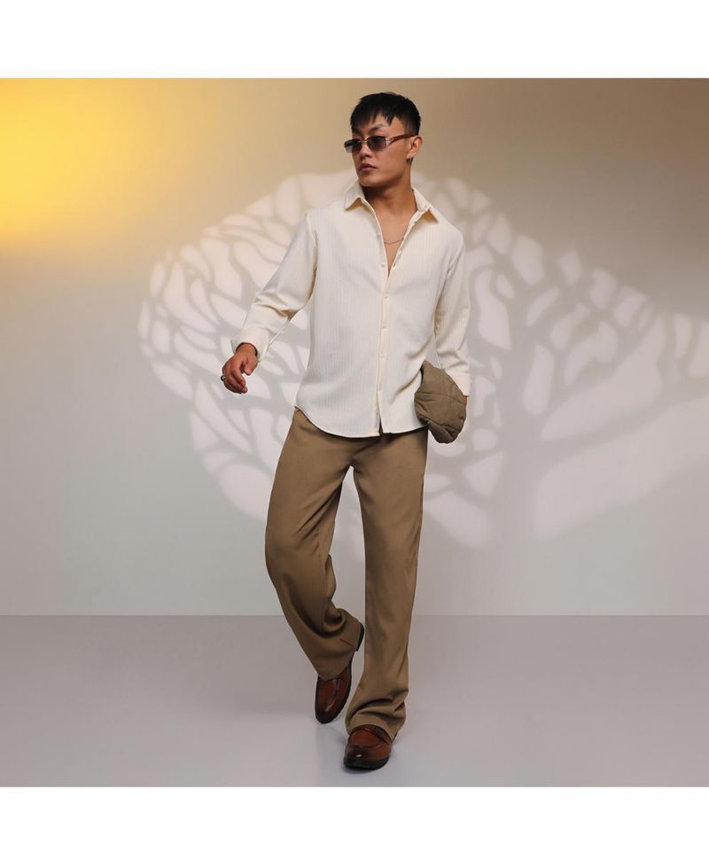 Men's Pale Yellow Stripe-Creased Shirt