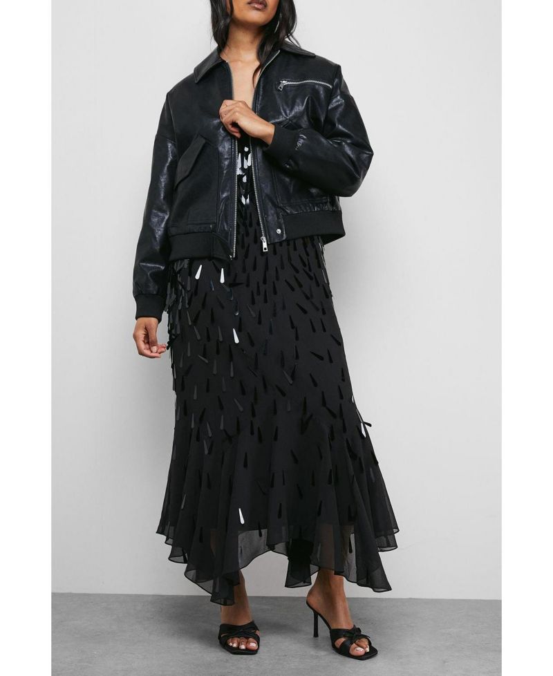 Women's Faux Leather Distressed Bomber Jacket
