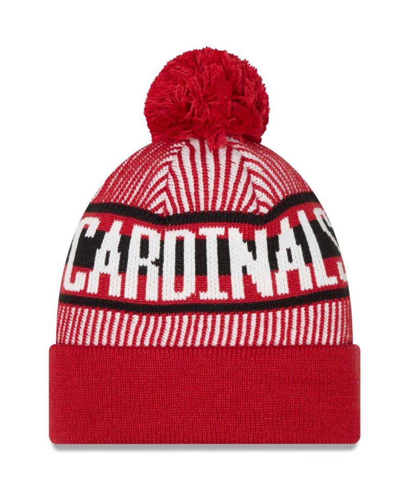 Men's Cardinal Arizona Cardinals Striped Cuffed with Pom Knit Hat