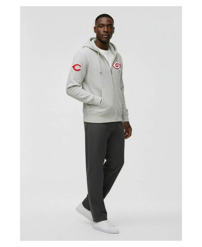 Men's Gray Cincinnati Reds Reverse Weave Chenille Full-Zip Hoodie