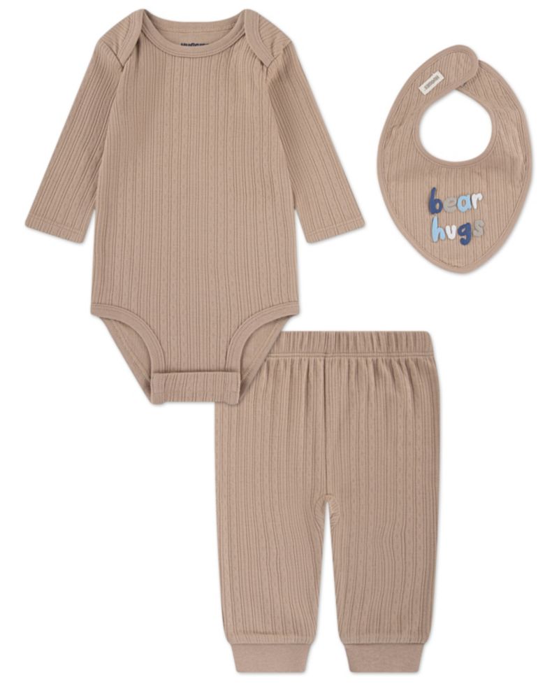 Baby Boys' Long-Sleeve Bodysuit, Pants and Bib, 3-Piece Set
