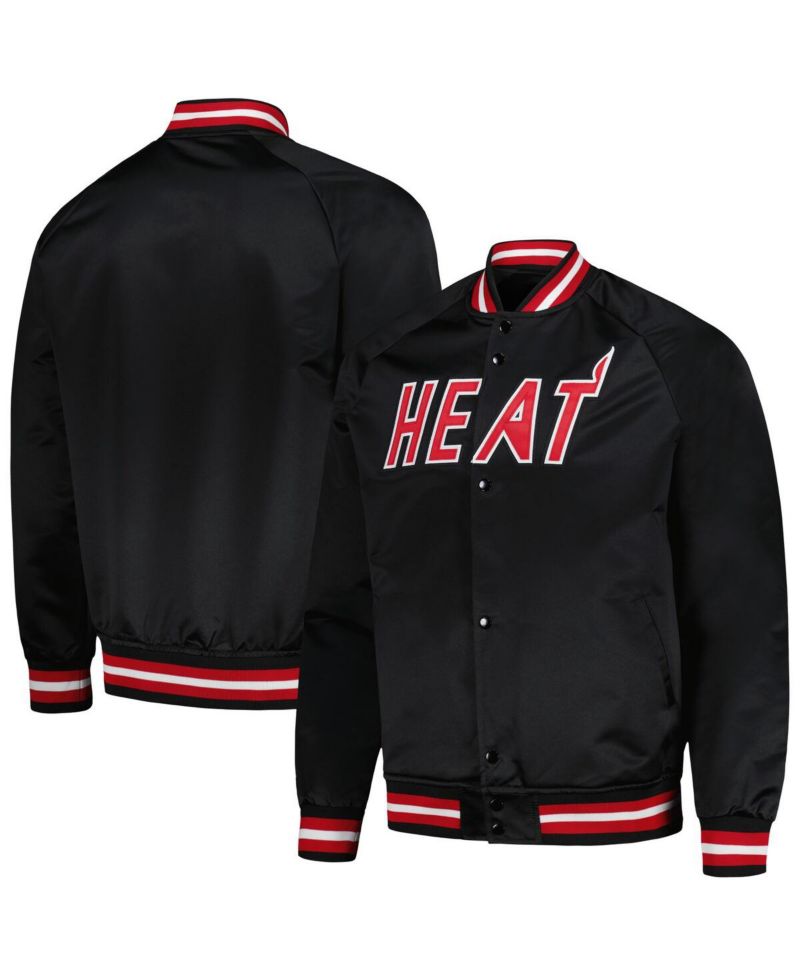 Men's Black Miami Heat Hardwood Classics Throwback Wordmark Raglan Full-Snap Jacket