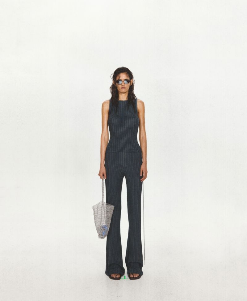 Women's Bow Detail Ribbed Flared Pants