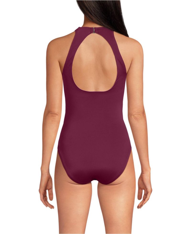 Women's Tugless High Neck Portrait Back One Piece Swimsuit