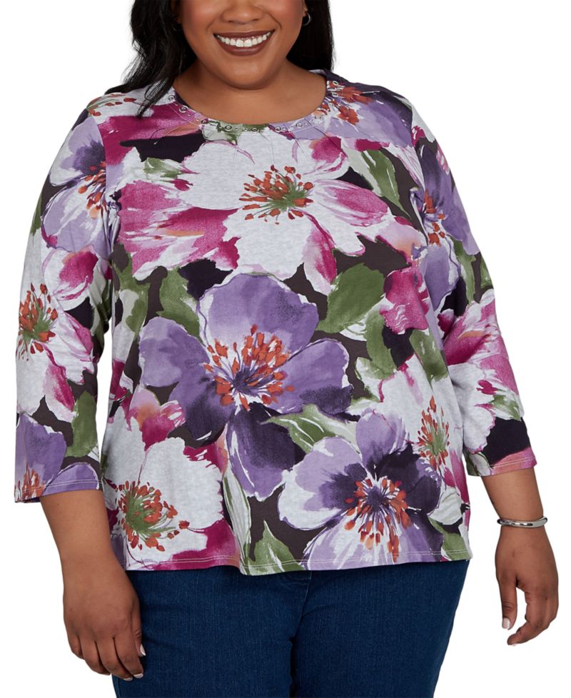 Plus Size Violet Blooms Knit Top