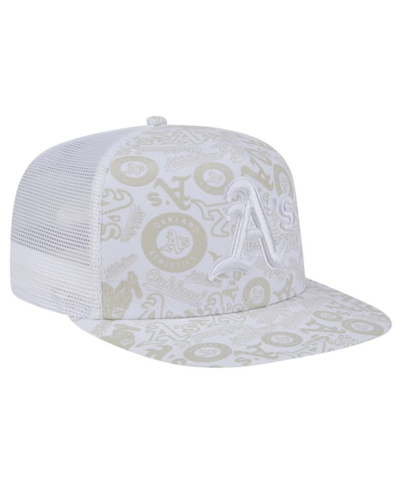 Men's White Oakland Athletics Logo Dunes A-Frame Trucker 9FIFTY Snapback Hat