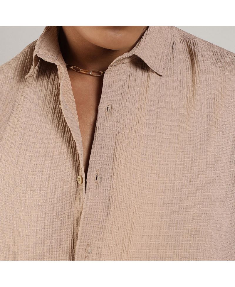 Men's Beige Textured Interweave Shirt