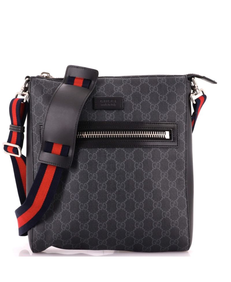 Medium Web Strap Front Zip Messenger Bag GG Coated Canvas