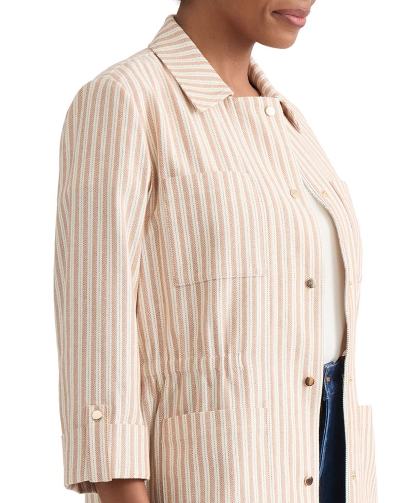 Women's Herringbone-Stripe Cotton Patch-Pocket Anorak Jacket