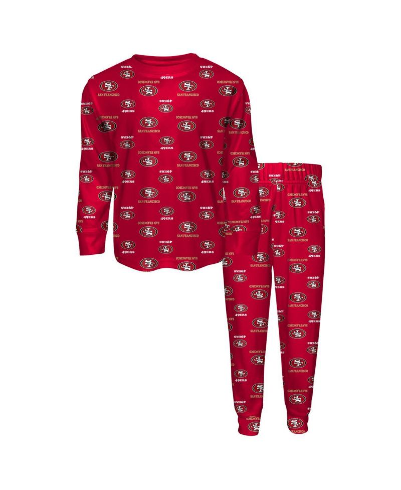 Big Boys and Girls 2-Piece Scarlet San Francisco 49ers All-Over-Print Long Sleeve T-Shirt and Pants Sleep Set