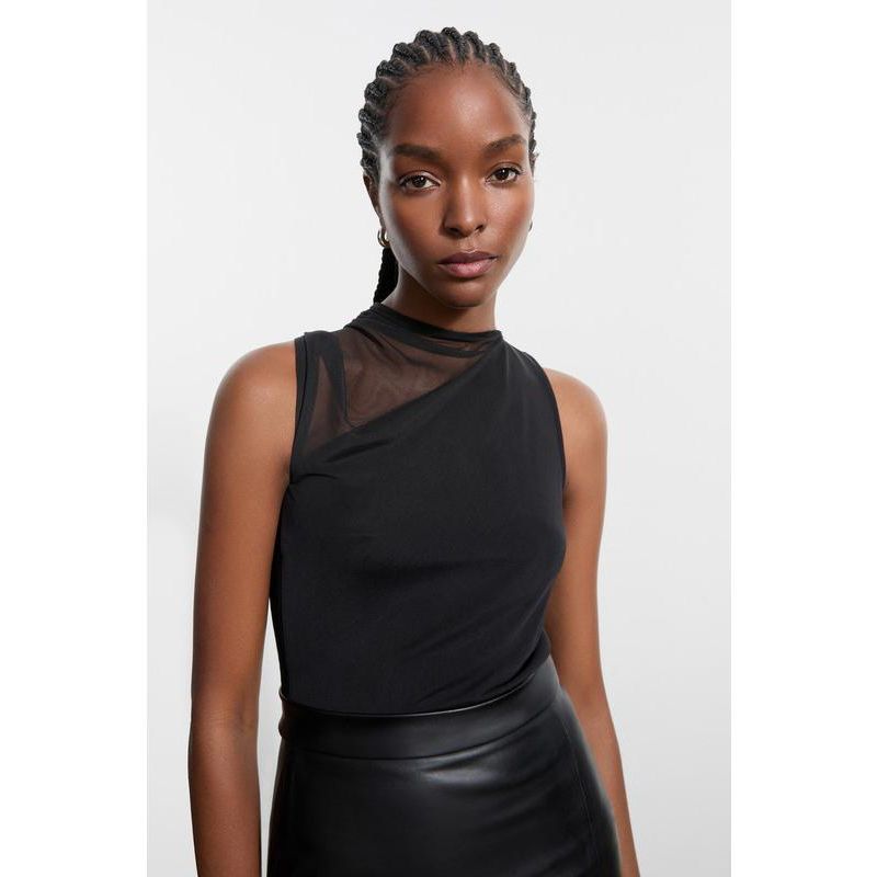 Women's Ludlow One-Shoulder Draped Mesh-Layer Jersey Top