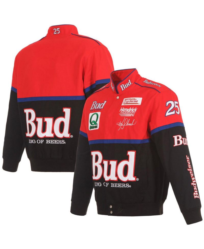 Men's Black/Red Ken Schrader Bud King of Beers Twill Driver Uniform Full-Snap Jacket