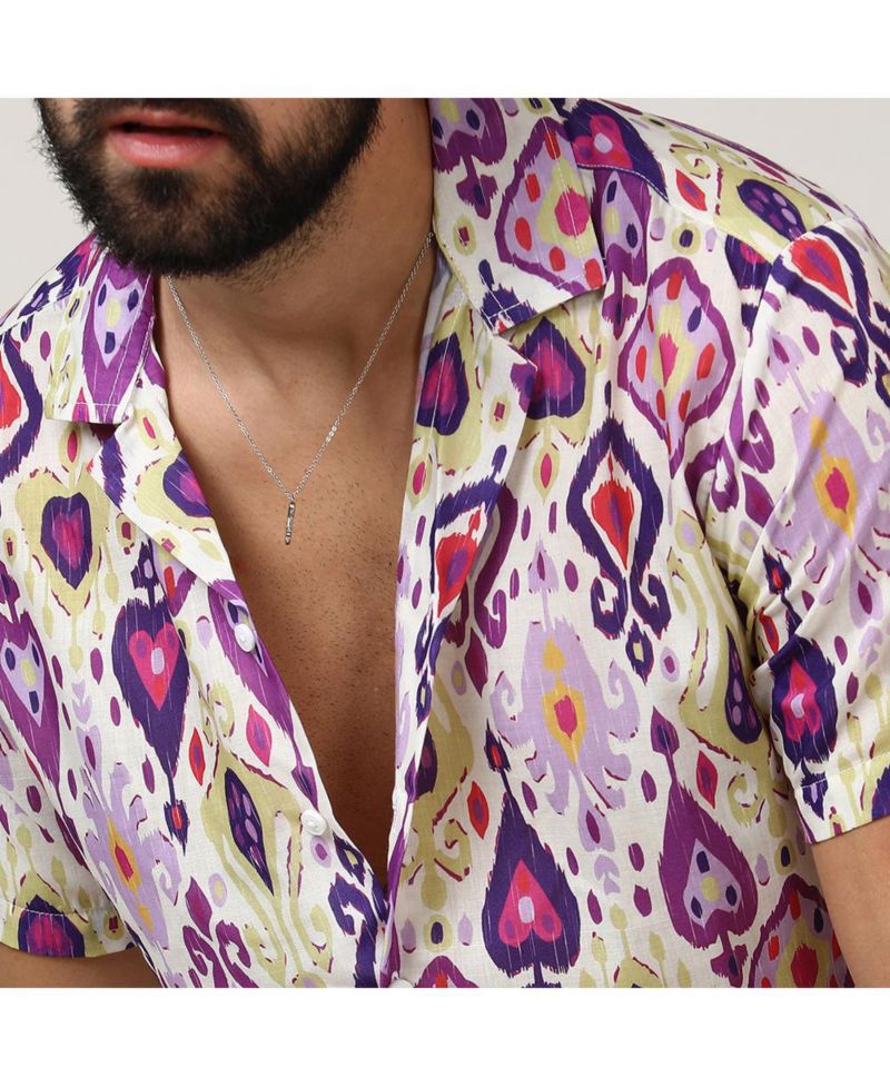 Men's Lavender & Pear Yellow Ethnic Shirt