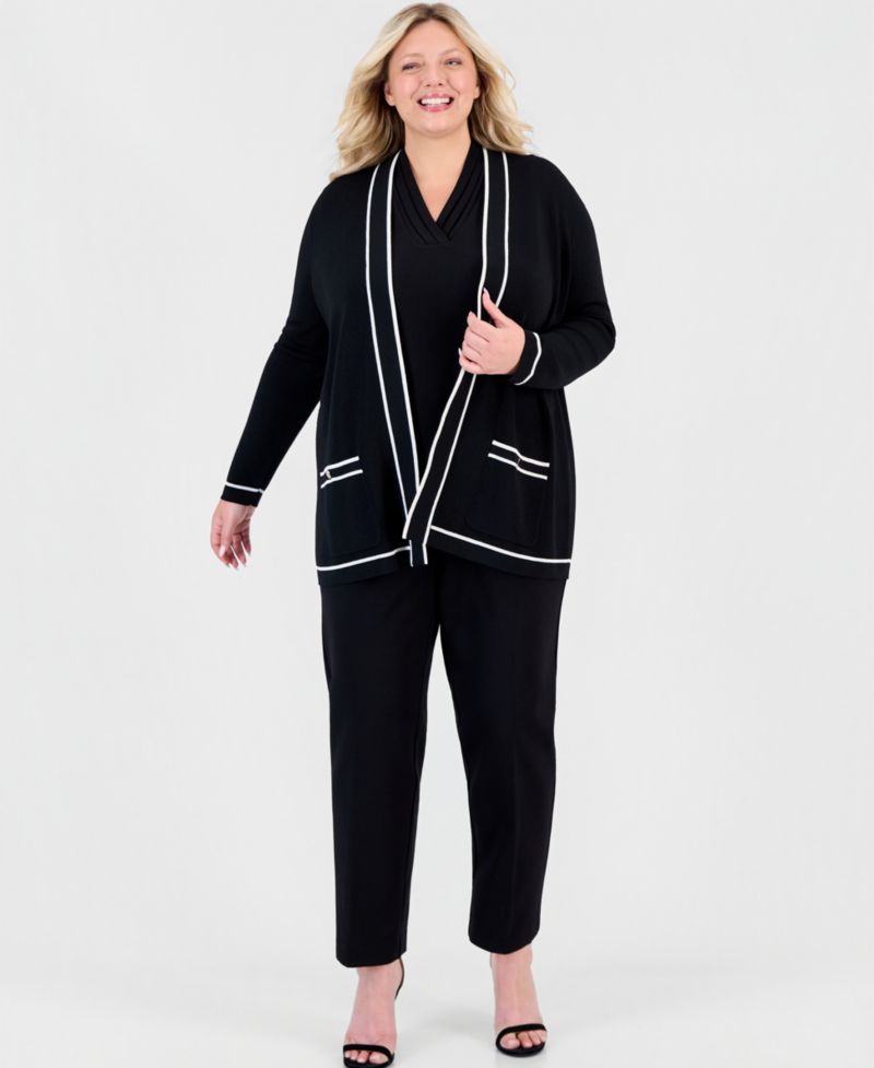 Plus Size Malibu Contrast-Trim Open-Front Cardigan