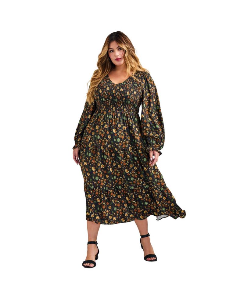 Women's Plus Size Indi Puff Sleeve Shirred Dress