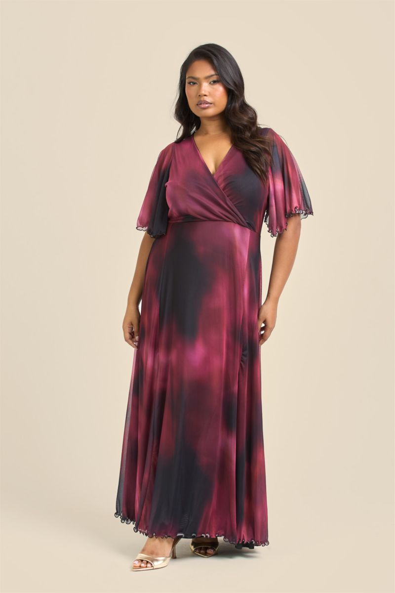 Women's Elegant Abstract Print Mesh Maxi Dress