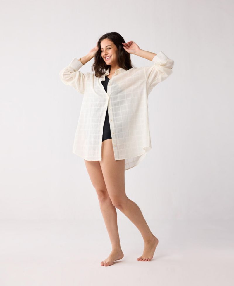 Women's Oversized Shirt Cover-up in Textured Checks