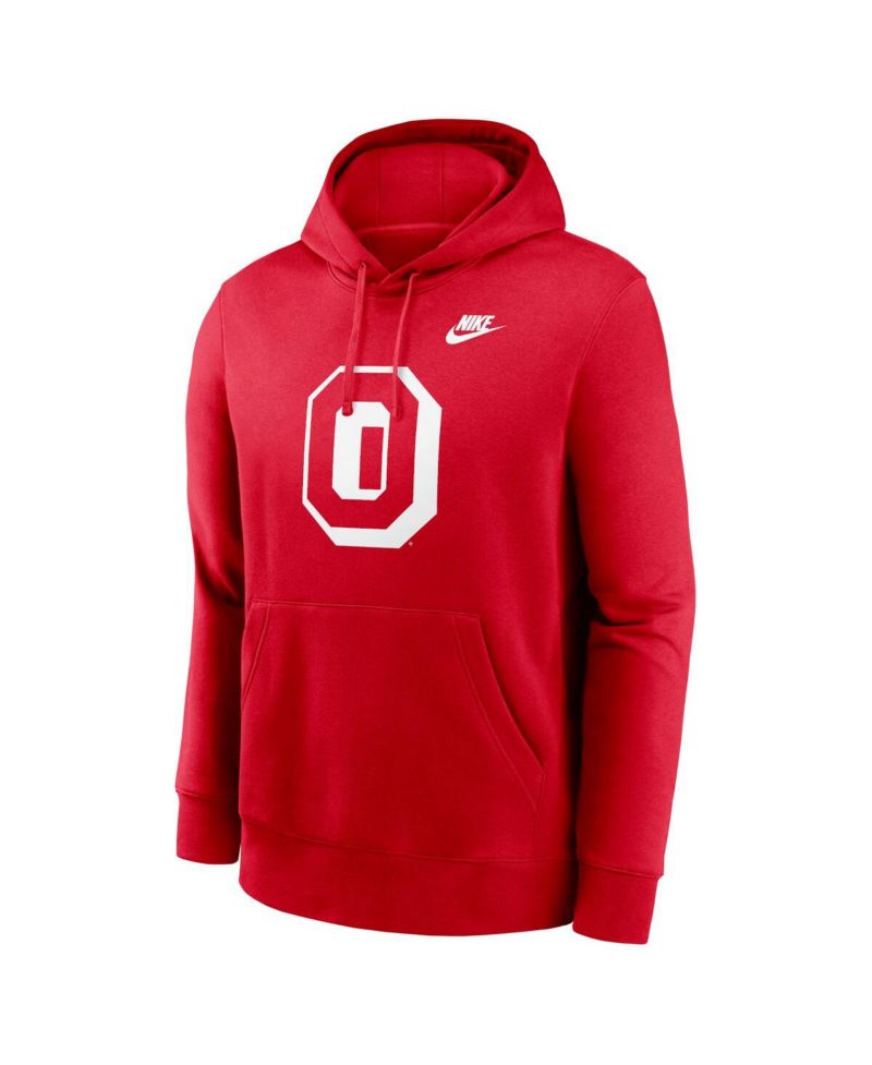 Men's Scarlet Ohio State Buckeyes Legacy Logo Club Fleece Pullover Hoodie