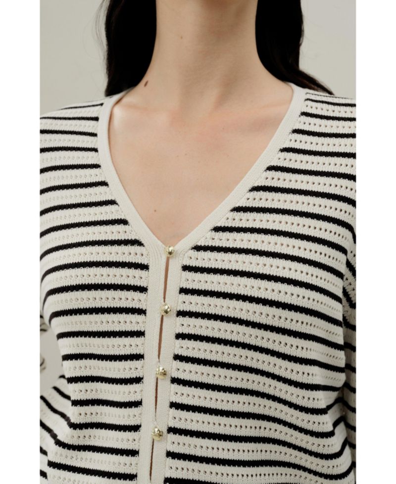 Women's Toscana Striped Pointelle Cardigan