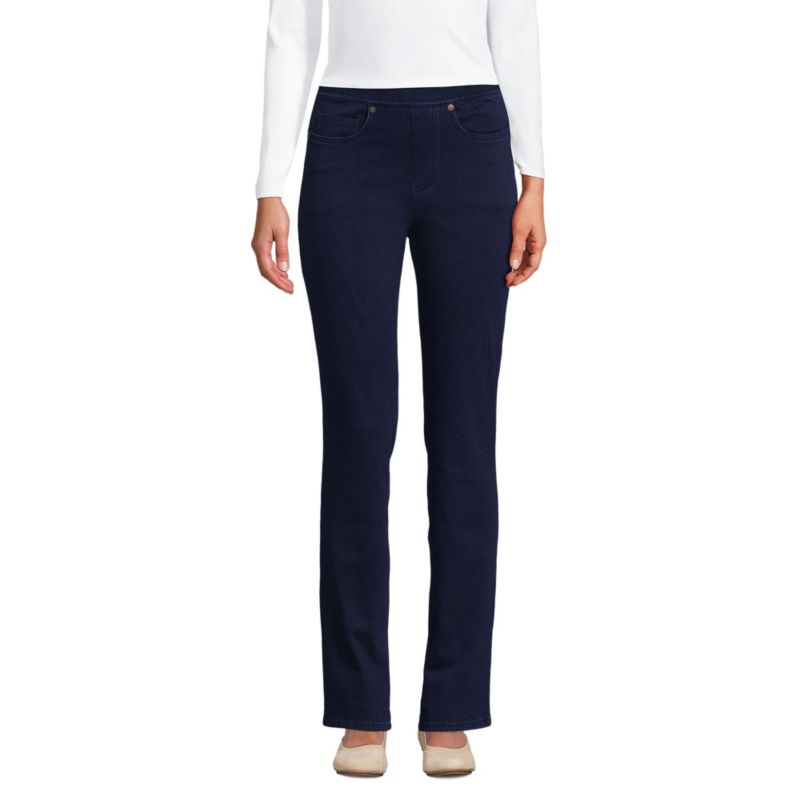 Petite Starfish Mid Rise Knit Denim Straight Jeans