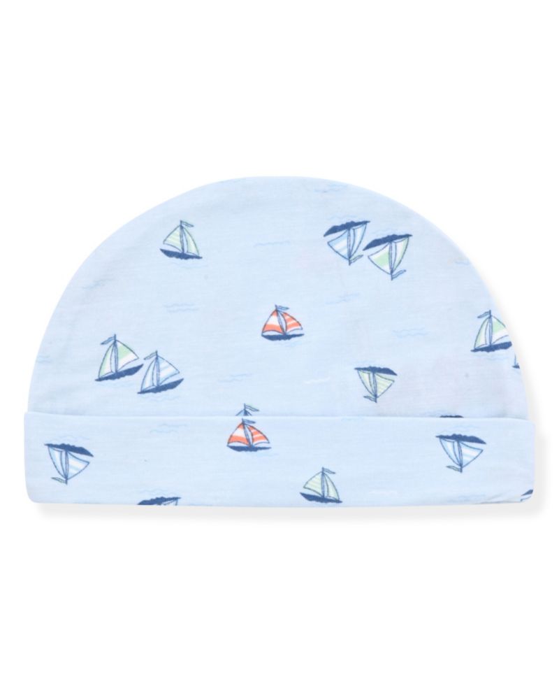 Baby Boys' Sail Boat Round Neck Gown and Hat, 2-Piece Set
