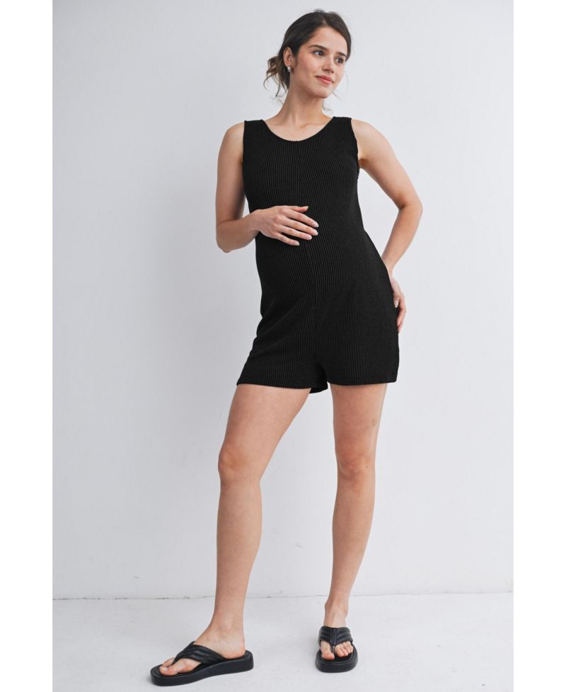 Maternity Ribbed Sleeveless Crewneck Romper