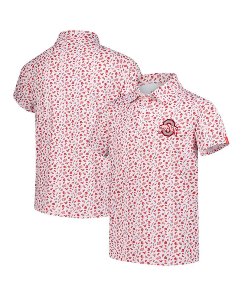 Big Boys and Girls White/Scarlet Ohio State Buckeyes Tom Allover Print Performance Polo Shirt