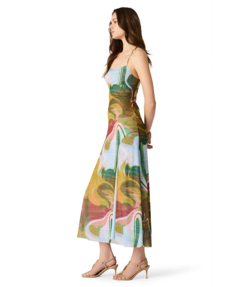 Women's Adella Printed Square Neck Mesh Midi Dress