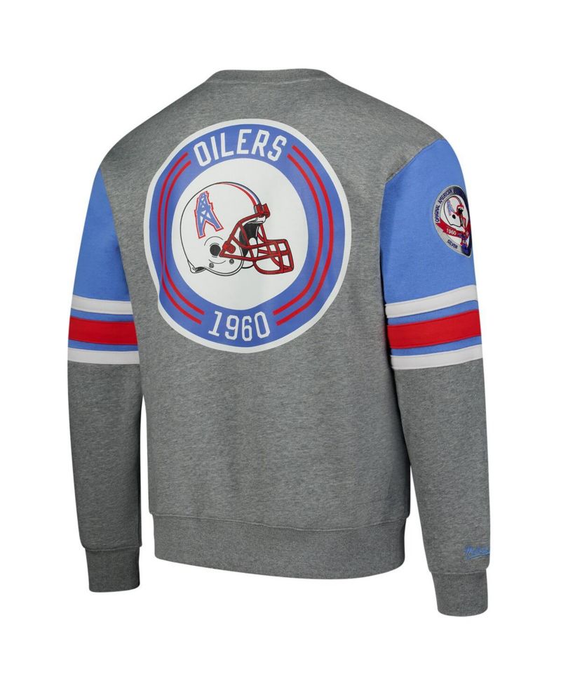 Men's Heather Gray Houston Oilers All Over 4.0 Vintage Logo Pullover Sweatshirt