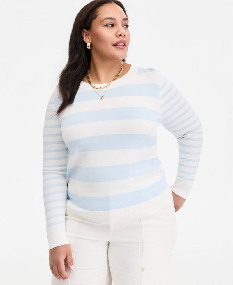 Trendy Plus Size Striped Long-Sleeve Sweater