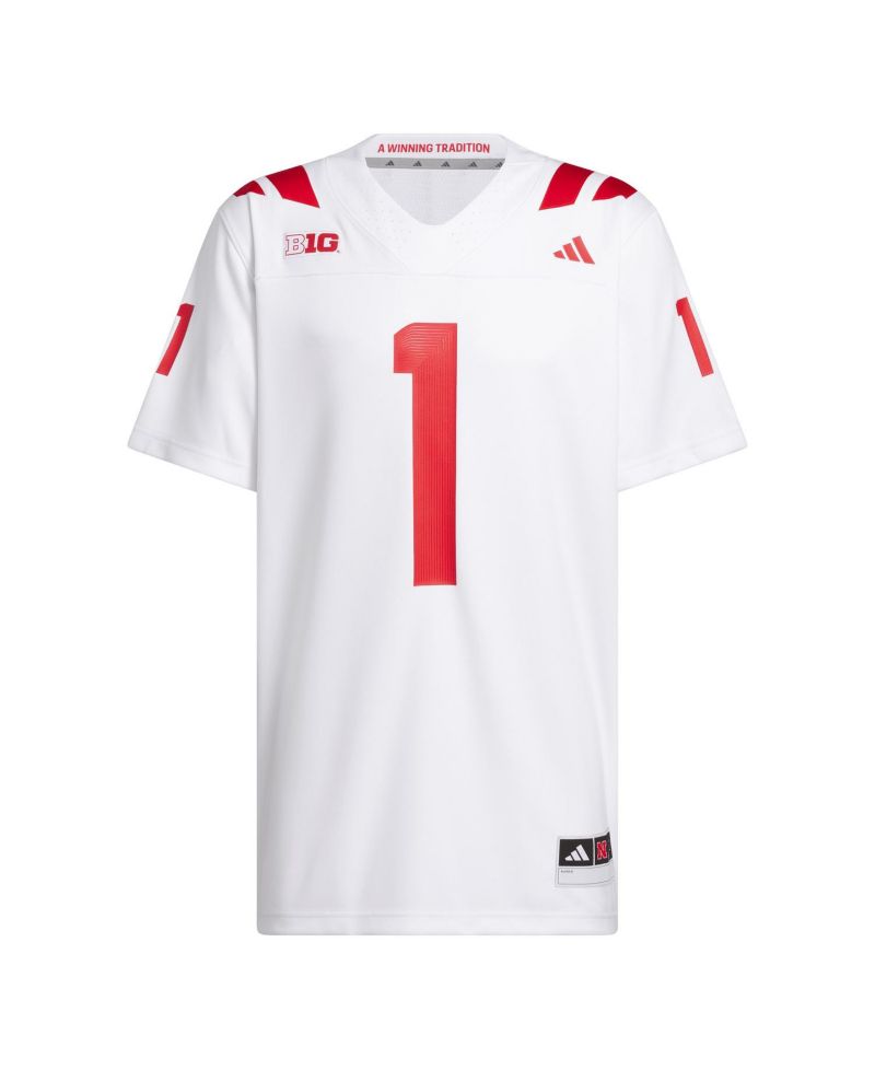 Men's #1 White Nebraska Huskers Away Premier Football Jersey