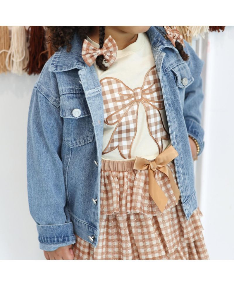 Big Girls Gingham Bow Patch Denim Jacket