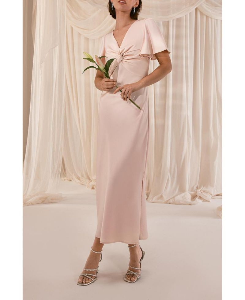 Women's Satin Midi Bridesmaid Dress