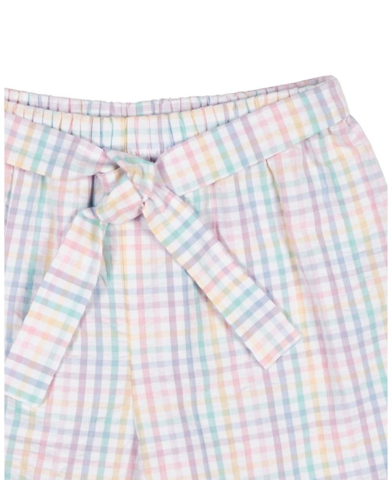Little Girls Plaid Seersucker Shorts With Waist Tie