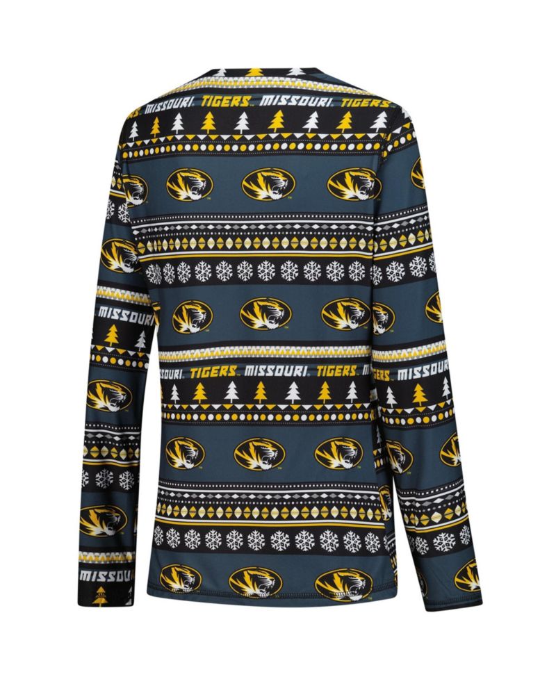 Women's Black Missouri Tigers Ugly Sweater Holiday Long Sleeve Top & Pants Sleep Set