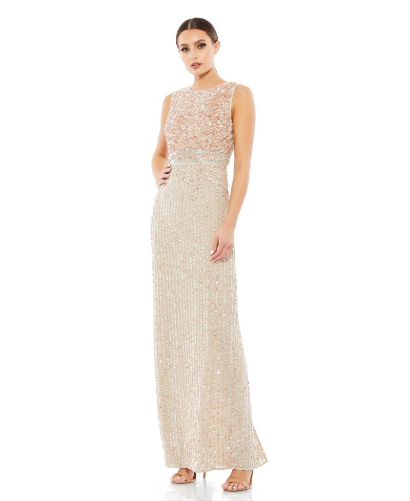 Women's Sequined High Neck Sleeveless Column Gown