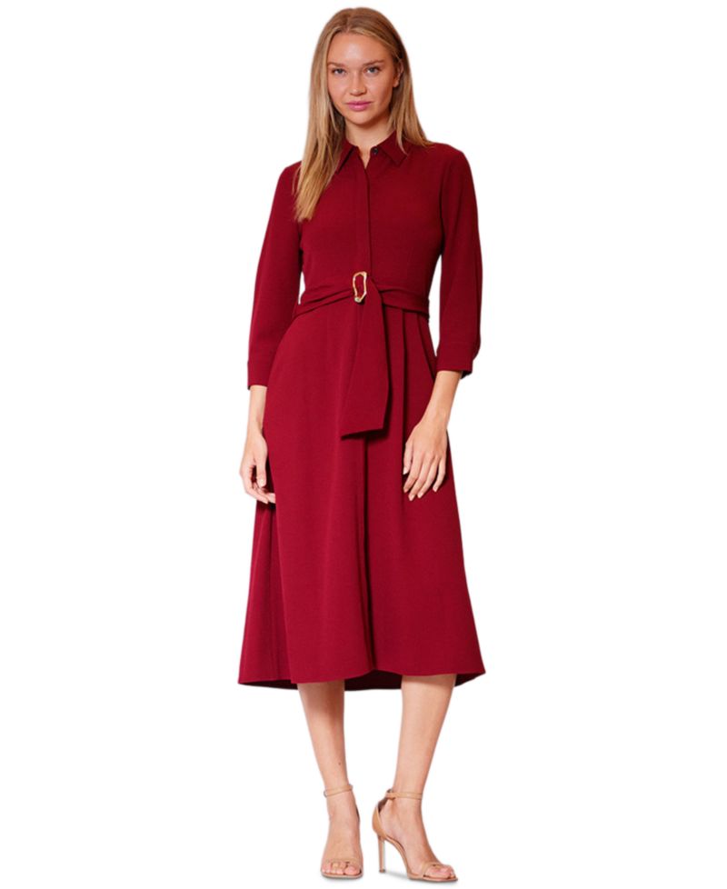Women's Long-Sleeve Belted Shirt Dress