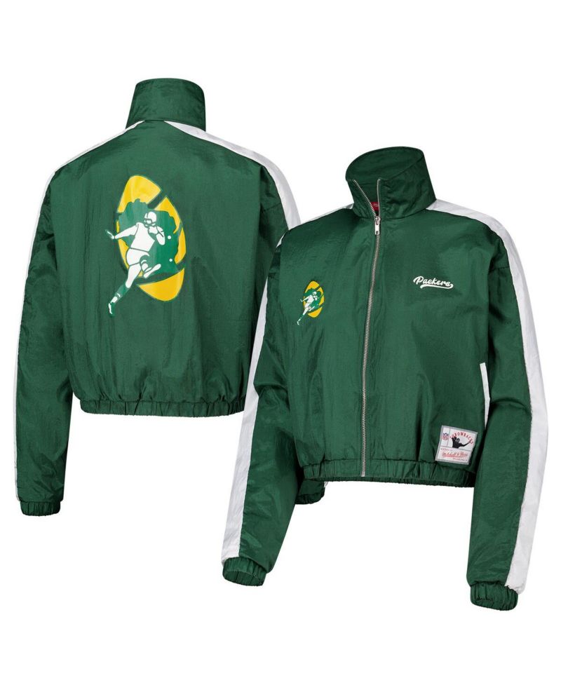 Women's Green Green Bay Packers Nylon Cropped Full-Zip Jacket