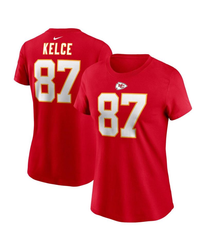 Women's Travis Kelce Red Kansas City Chiefs Player Name and Number T-shirt