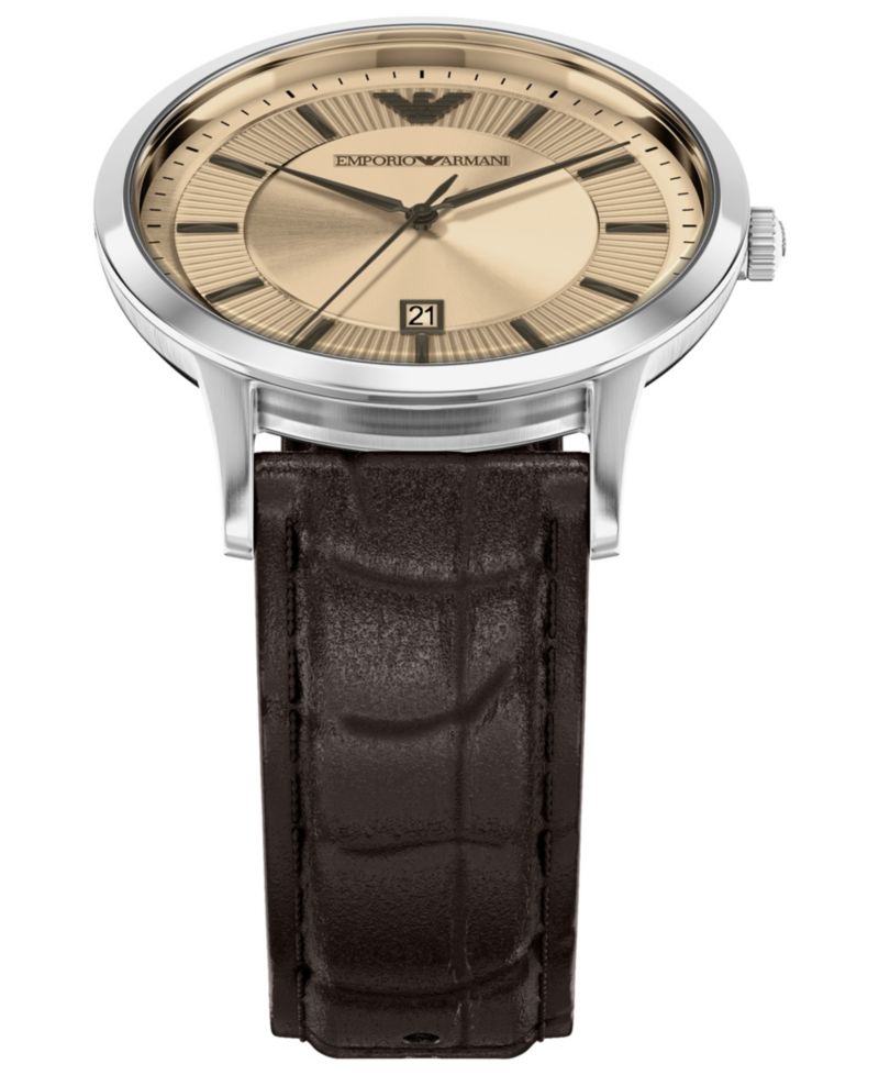 Men's Quartz Three-Hand Brown Leather Watch, 43mm